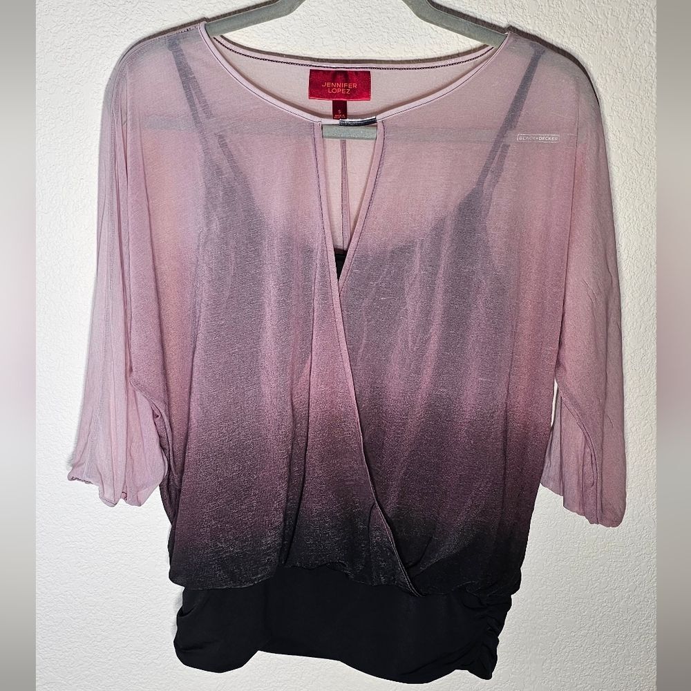 Jennifer Lopez Women's Blouse Small Pink & Purple Sheer Ombré Blouse w/ Tank Top - Picture 2 of 5